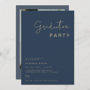 Invitation CAITLIN Modern Navy Blue Graduation Party Invitat