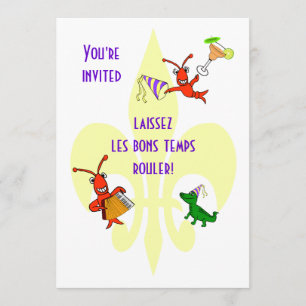 Invitation Cajun Crawfish et Alligator Fleur de Lis Party