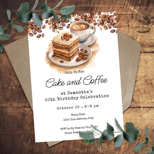 Invitation Cake and Coffee 50th Adult Birthday