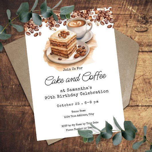 Invitation Cake and Coffee 90th Adult Birthday