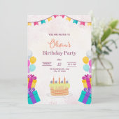Invitation Cake & Balloons Birthday Invitation, Kids Birthday (Debout devant)