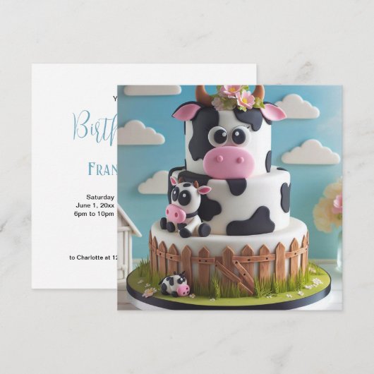 INVITATION CAKE DE VACHE COMIQUE ANNIVERSAIRE (Devant / Derrière)