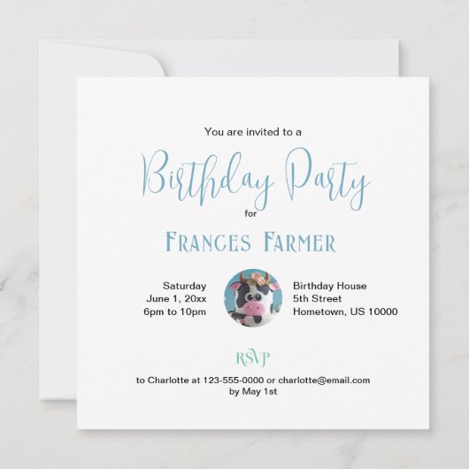 INVITATION CAKE DE VACHE COMIQUE ANNIVERSAIRE (Dos)