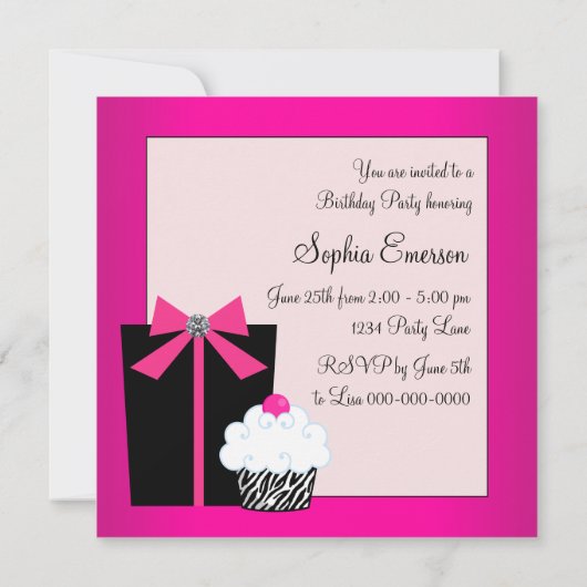 Invitation Cake rose Cupcake fête d'anniversaire (Dos)