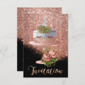 Invitation Cake Unicorn rose or cristaux Parties scintillant  (Devant / Derrière)