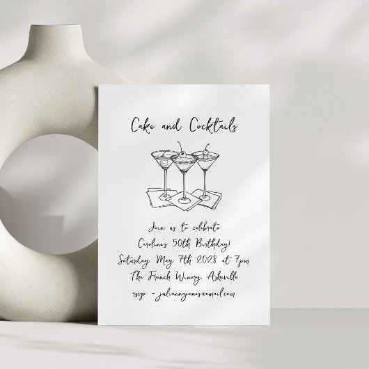 Invitation Cakes écrits à la main Cocktails Doodles Fête d'an