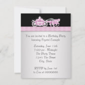 Invitation Calèche à cheval rose noire Fête d'anniversaire Pr (Dos)