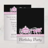 Invitation Calèche à cheval rose noire Fête d'anniversaire Pr (Devant / Derrière)