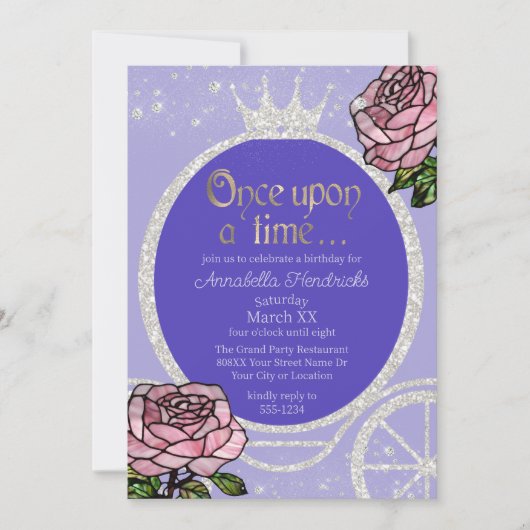Invitation Calèche de princesse de conte de fées et roses de (Devant)