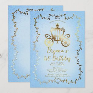 Invitation Calèche dorée élégante Histoire en bleu Livre d'hi