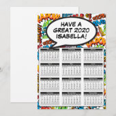 Invitation Calendrier 2020 de bulle de bande dessinée Pop Art (Devant / Derrière)