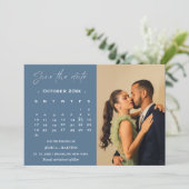 Invitation Calendrier bleu poussiéreux moderne photo enregist (Debout devant)