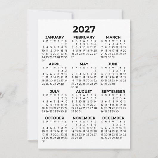Invitation Calendrier complet 2027 simple de base (Devant)