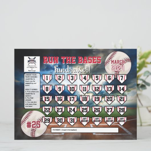 Invitation Calendrier de baseball modifiable collecte de fond (Debout devant)