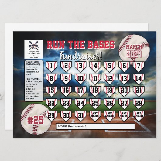 Invitation Calendrier de baseball modifiable collecte de fond (Devant / Derrière)