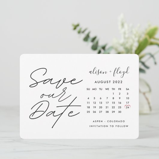 Invitation Calendrier de date d'enregistrement de script blan (Debout devant)
