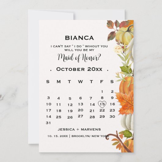 Invitation Calendrier de demoiselles d'honneur de feuilles de (Devant)