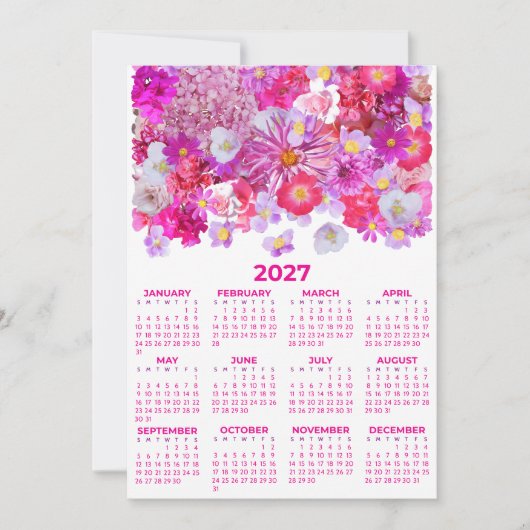 Invitation Calendrier de l'année complète 2027 avec des fleur (Devant)