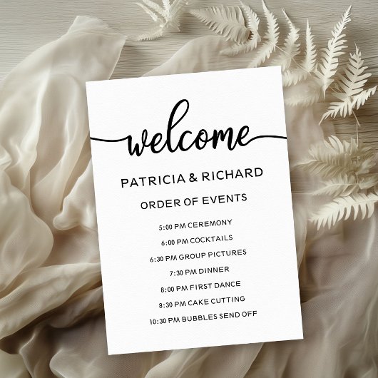 Invitation Calendrier de l'ordre des événements de mariage