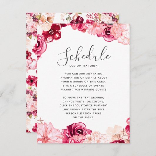 Invitation Calendrier de Mariage à Bordure Florale Rose Fusch (Devant / Derrière)