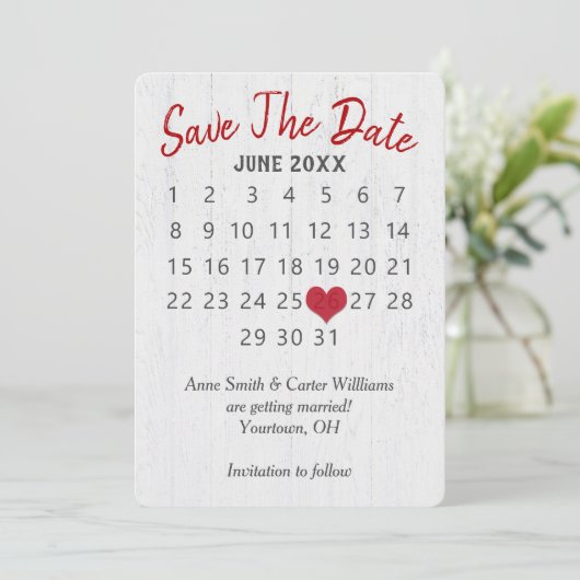 Invitation Calendrier de mariage à date fixe sur bois (Debout devant)