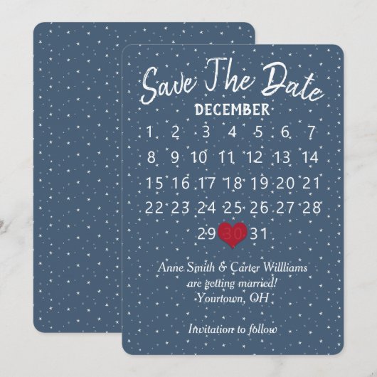 Invitation Calendrier de mariage à save the date étoile floco (Devant / Derrière)
