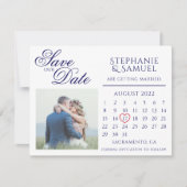 Invitation Calendrier de mariage bleu marine Photo Enregistre (Devant)