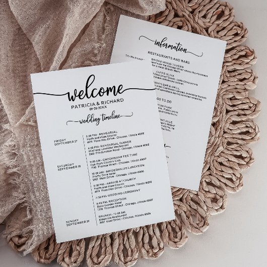 Invitation Calendrier de mariage de week-end Calligraphie élé