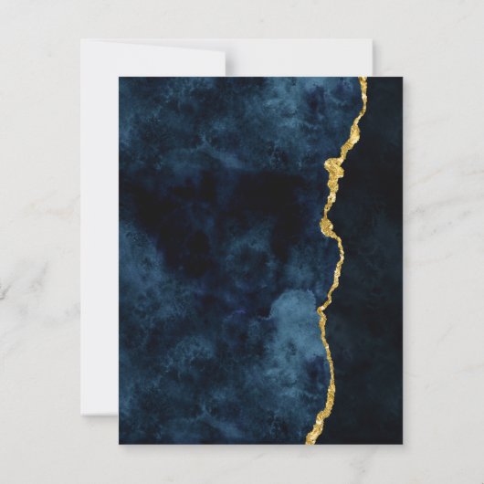 Invitation Calendrier de mariage en marbre bleu navy et feuil (Dos)