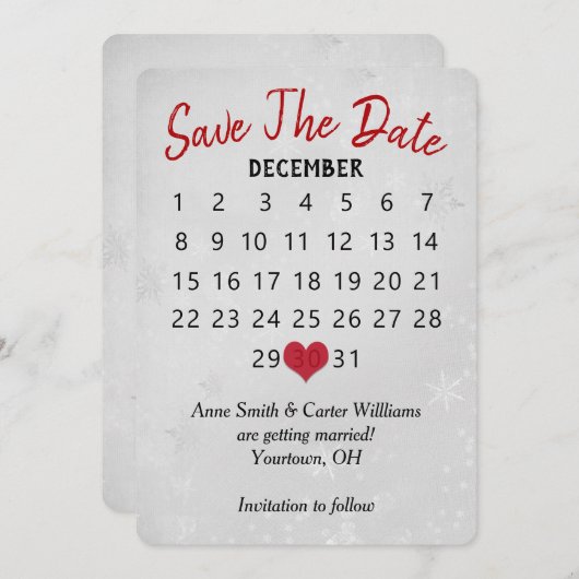Invitation Calendrier de mariage "Sauver la date" Flocons d'a (Devant / Derrière)