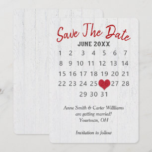 Invitation Calendrier de mariage "Sauver la date" sur bois