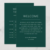 Invitation Calendrier de mariage vert sarcelle foncé. Itinéra (Devant / Derrière)