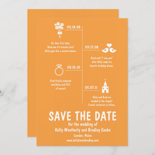 Invitation Calendrier de Relation Orange Mariage Enregistrer (Devant / Derrière)