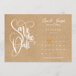 Invitation Calendrier de sauvegarde de date Cœur doré Kraft r