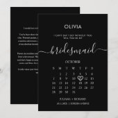Invitation Calendrier de script moderne Bridesmaid Black Prop (Devant / Derrière)