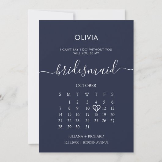 Invitation Calendrier de Script Moderne Demoiselle d'Honneur (Devant)