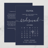 Invitation Calendrier de Script Moderne Demoiselle d'Honneur (Devant / Derrière)