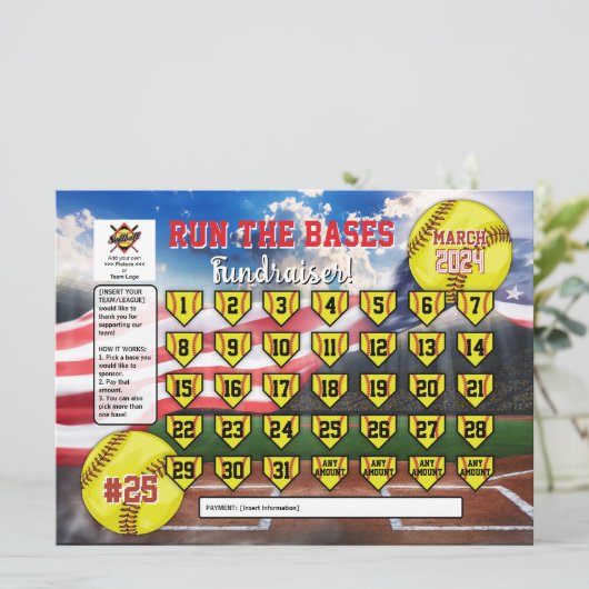 Invitation Calendrier de softball modifiable collecte de fond (Debout devant)