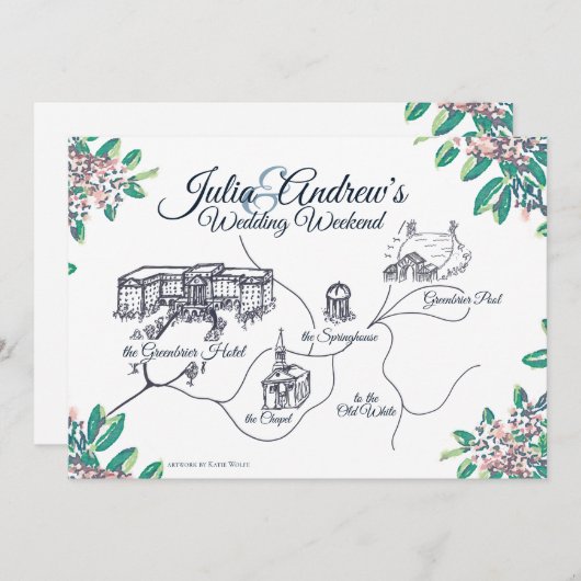 Invitation Calendrier du week-end de mariage à Greenbrier (Devant / Derrière)