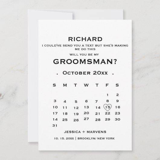 Invitation Calendrier élégant Proposition Groomsman (Devant)