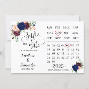 Invitation Calendrier Enregistrer la date Marine Burgundy Wed