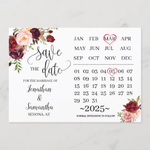 Invitation calendrier enregistrer la date marsala mariage jou