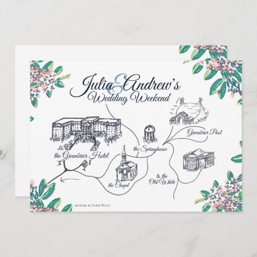 Invitation Calendrier final du week-end de mariage de Greenbr (Devant / Derrière)