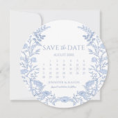 Invitation Calendrier Floral Bleu Léger Enregistrer Le Cercle (Devant)