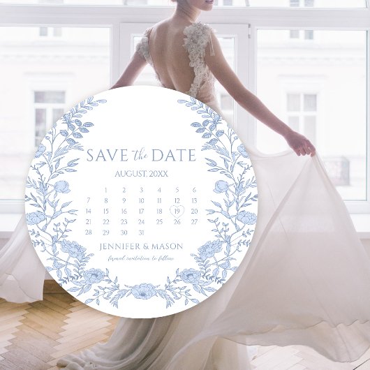Invitation Calendrier Floral Bleu Léger Enregistrer Le Cercle