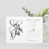 Invitation Calendrier Gold Cupid Love Heart Enregistrer la da (Debout devant)