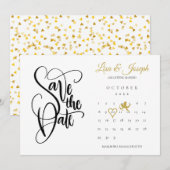 Invitation Calendrier Gold Cupid Love Heart Enregistrer la da (Devant / Derrière)