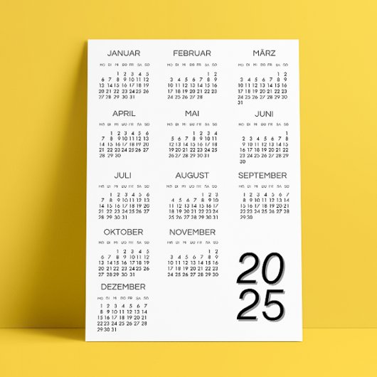 Invitation Calendrier Kalender Deutsch 2025 Noir Et Blanc