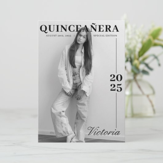 Invitation Calendrier magazine quinceañera enregistrer la dat (Debout devant)
