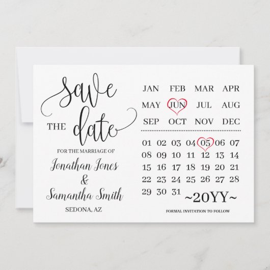 Invitation Calendrier minimal enregistrer la date mariage mod (Devant)